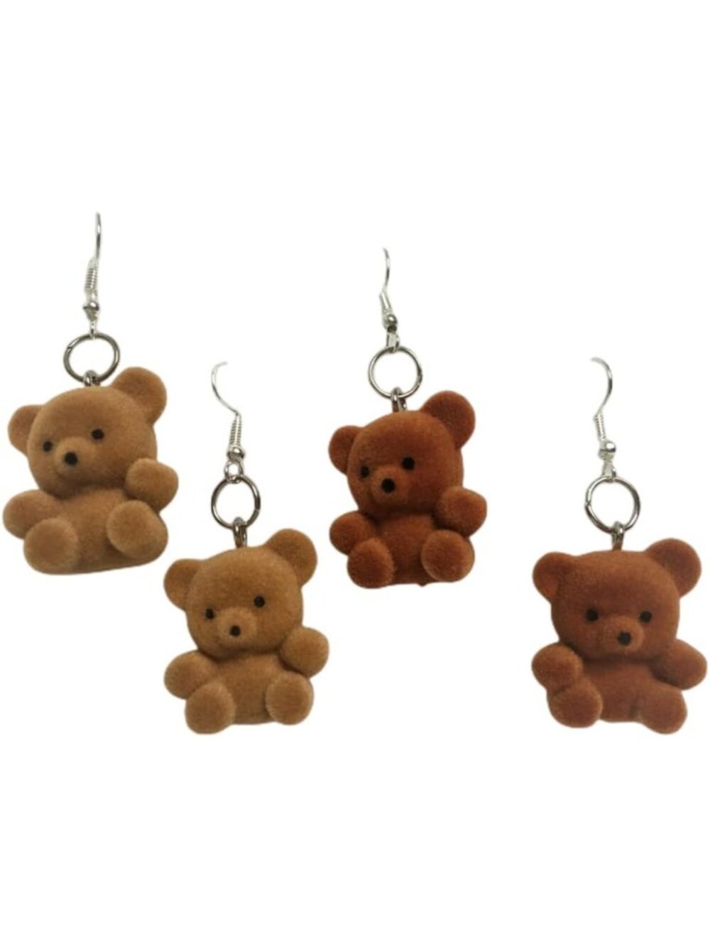 Cute Brown Flocked Bear Stud Earrings Set - 6 Pairs Funny Animal Jewelry Gifts